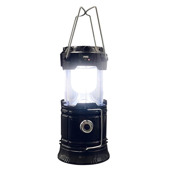 DISEN Portable LED Solar Camping Lantern, Waterproof Solar USB Rechargeable LED Flashlight Survival Kits for Indoor Outdoor Home Emergency Light Power Outages Hiking, Black