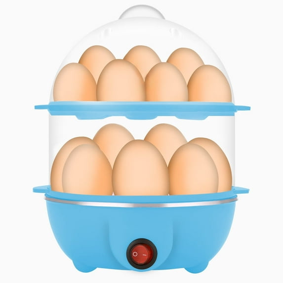 DISEN Rapid Egg Cooker Electric for Hard Boiled, Poached, Scrambled Eggs, Omelets, Steamed Vegetables, Seafood, Dumplings, 14 Capacity, with Auto Shut Off Feature,Blue