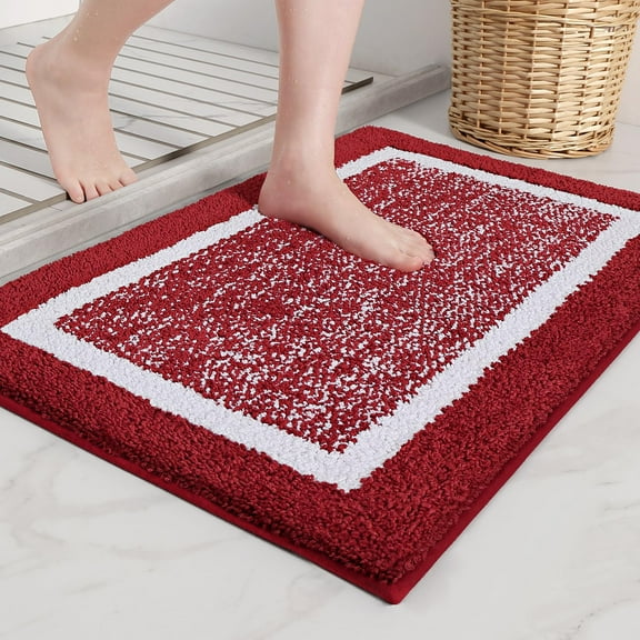 DISEN Red and White Bathroom Rugs - Absorbent, Non Slip, Soft, Washable, Quick Dry, 16"x24" Small Bath Mats for Bathroom, Microfiber Shower Mat Bath Rug Bathroom Carpet