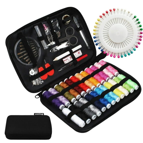 DISEN Sewing Kit with Case, 130 pcs Sewing Supplies for Home Travel and Emergency, Kids Machine, Contains 24 Spools of Thread of 100m, Mending and Sewing Needles, Scissors, Thimble, Tape Measure etc