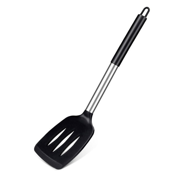 DISEN Silicone Cooking Spatula Turner, Non Stick Slotted Spatula for Home Kitchen Use,Black