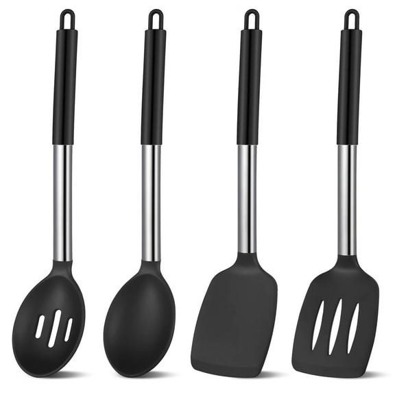 4-Piece Heat-Resistant Silicone Kitchen Utensil Set with Spatulas and Spoons