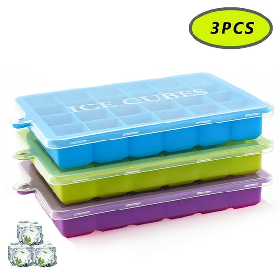 DISEN Silicone Ice Cube Trays with Lids for Freezer 3 Pack Mini 24 Cubes per Tray for Cocktail Whiskey