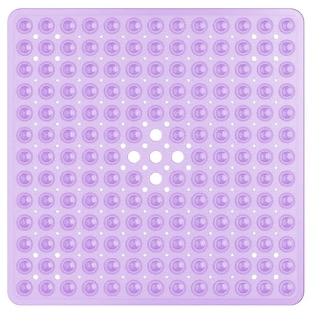 DISEN Square Bath Shower Tub Mat for Bathroom, Non Slip Bathtub Mats with Suction Cups, Drain Holes, Machine Washable, 21 x 21 Inches, Purple