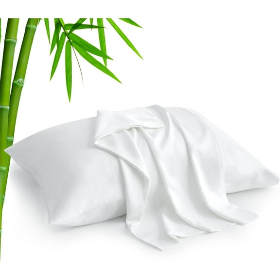 DISEN Standard Pillow Cases Set of 2, Rayon Derived from Bamboo, Cooling Pillow Cases for Hot Sleepers & Night Sweats, Breathable Silky Soft Envelope Pillowcases(White, 20"x26")