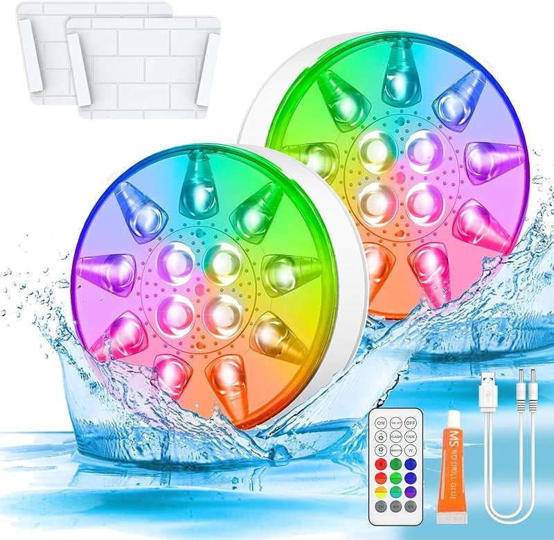 DISEN Submersible LED Lights 2 Pack, Floating Pool Lights Rechargeable ...