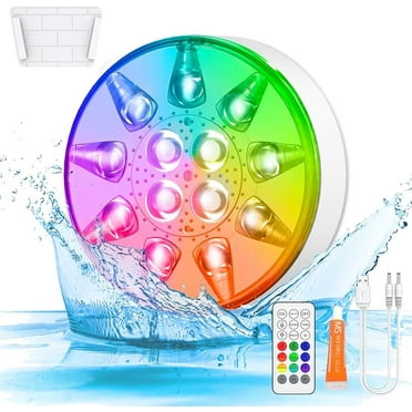 DISEN Submersible LED Lights 2 Pack, Floating Pool Lights Rechargeable with 16 Color RGB, IPX8 Waterproof Hot Tub Light, Above Ground Inground Underwater with Remote, Timer for Pond, Fountain, Party