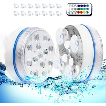 DISEN Submersible LED Lights with Magnet, IP68 Waterproof Underwater Pool Led Lights with 13 LEDs, 4 Suction Cups and 164FT/50M RF Remote, Battery Operated with 16 Color Changing Shower Lights