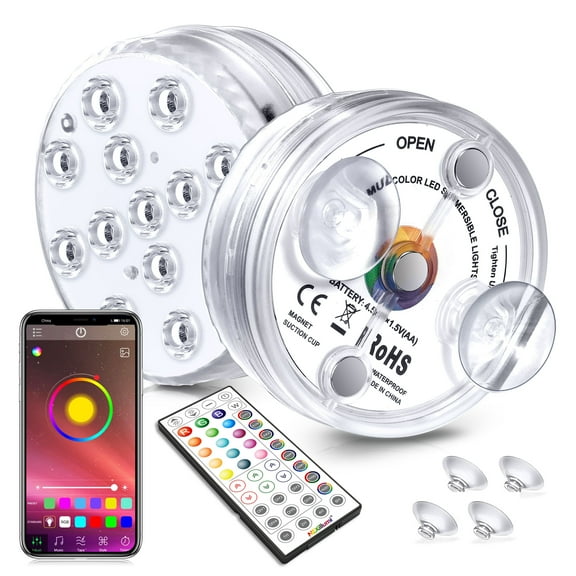DISEN Submersible LED Pool Lights - 1 Packs Underwater Waterproof Fountain Light with Magnets & Remote Control - Pond Suction Cups Waterfall Light with 16 Color Changing for Above Ground Pool