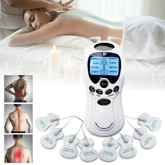 DISEN TENS Unit Electronic Pulse Massager for Electrotherapy Pain Therapy Muscle Stimulator Massager, 8 Modes and 4 Pads, Electric Massager for Shoulder Neck Back Waist Legs Feet