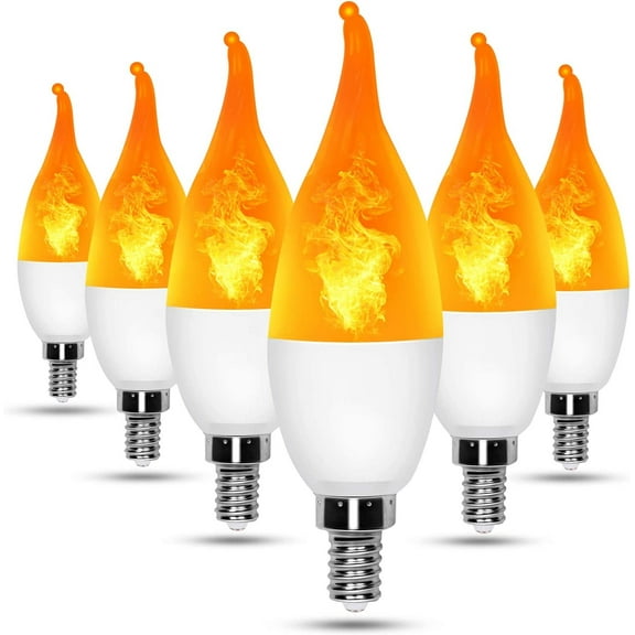 DISEN Upgraded 6 Pack LED Flame Light Bulbs, 3 Modes Flickering Light Bulbs, E12 Chandelier Base Candle Fire Light Bulb for Halloween, Christmas, Party, Porch, Indoor & Outdoor Home Decoration