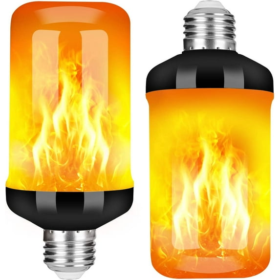 DISEN Upgraded LED Flame Light Bulb, 4 Modes Fire Flame Light Bulbs with Upside Down Effect, E26 Base Flickering Light Bulbs for Halloween, Party, Outdoor, Indoor, Halloween Decor (2 Pack)