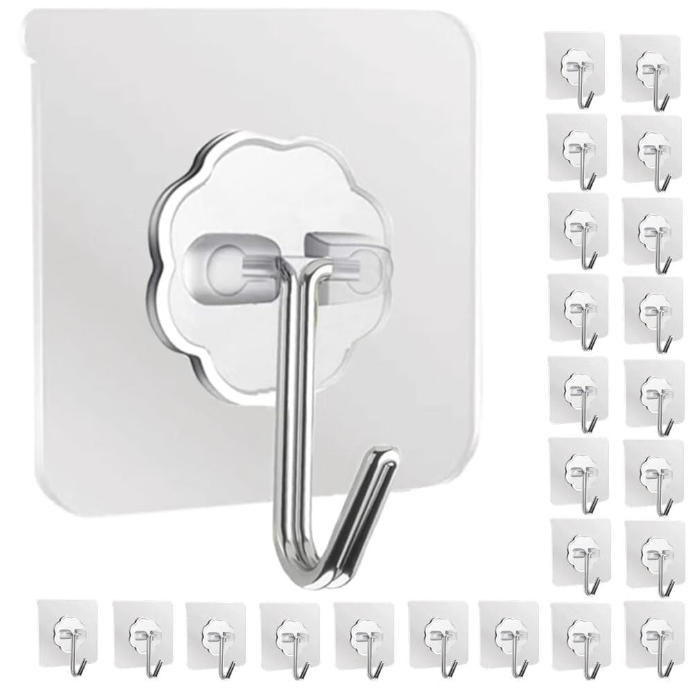 Heavy Duty Adhesive Hooks - 33lb Hold, Transparent, Waterproof, 20 Pack For Kitchen, Bathroom, Walls - View #11