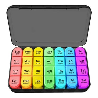 DISEN Weekly Pill Organizer 4 Times a Day, 7 Day Pill Box Case for Travel, Large Medication Container for Daily Vitamin and Medicine, with Portable Compartments