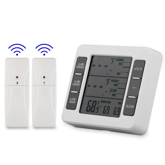 DISEN Wireless Digital Freezer Thermometer, 2pcs Wireless Sensors with Audible Alarm