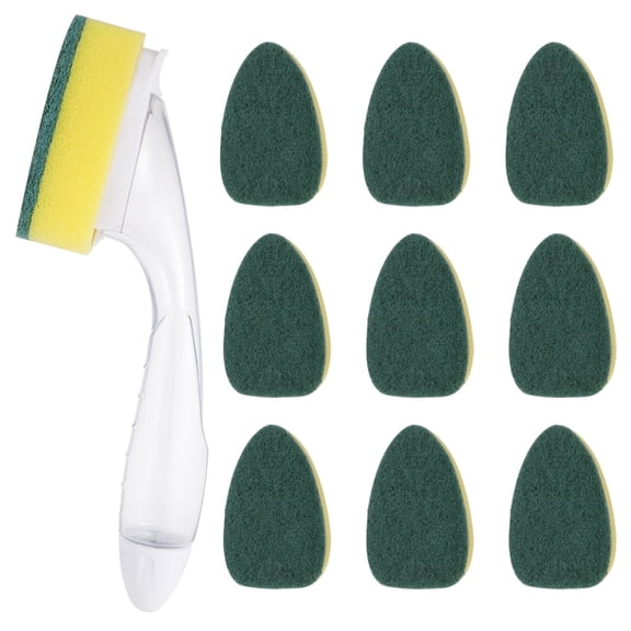 DISEN1 Dish Wand and 10 Refill Replacement Sponge Heads, Dish Wand Refill Non Scratch Replacement, Heavy Duty Scrub Dots Brush Dispenser, Soap Dispensing Scrubbers for Kitchen