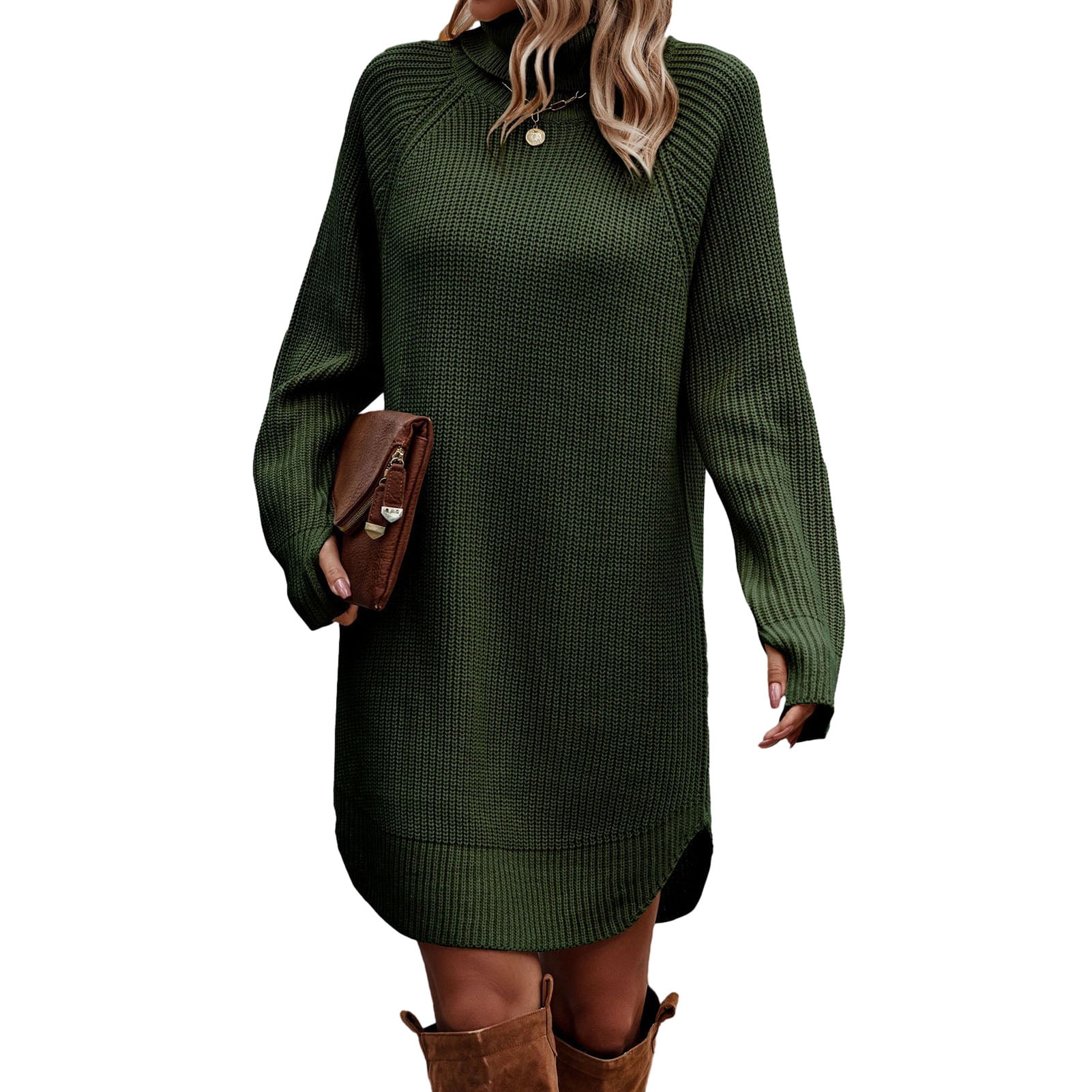 Buttoned Turtleneck Long Sleeve Sweater Dress