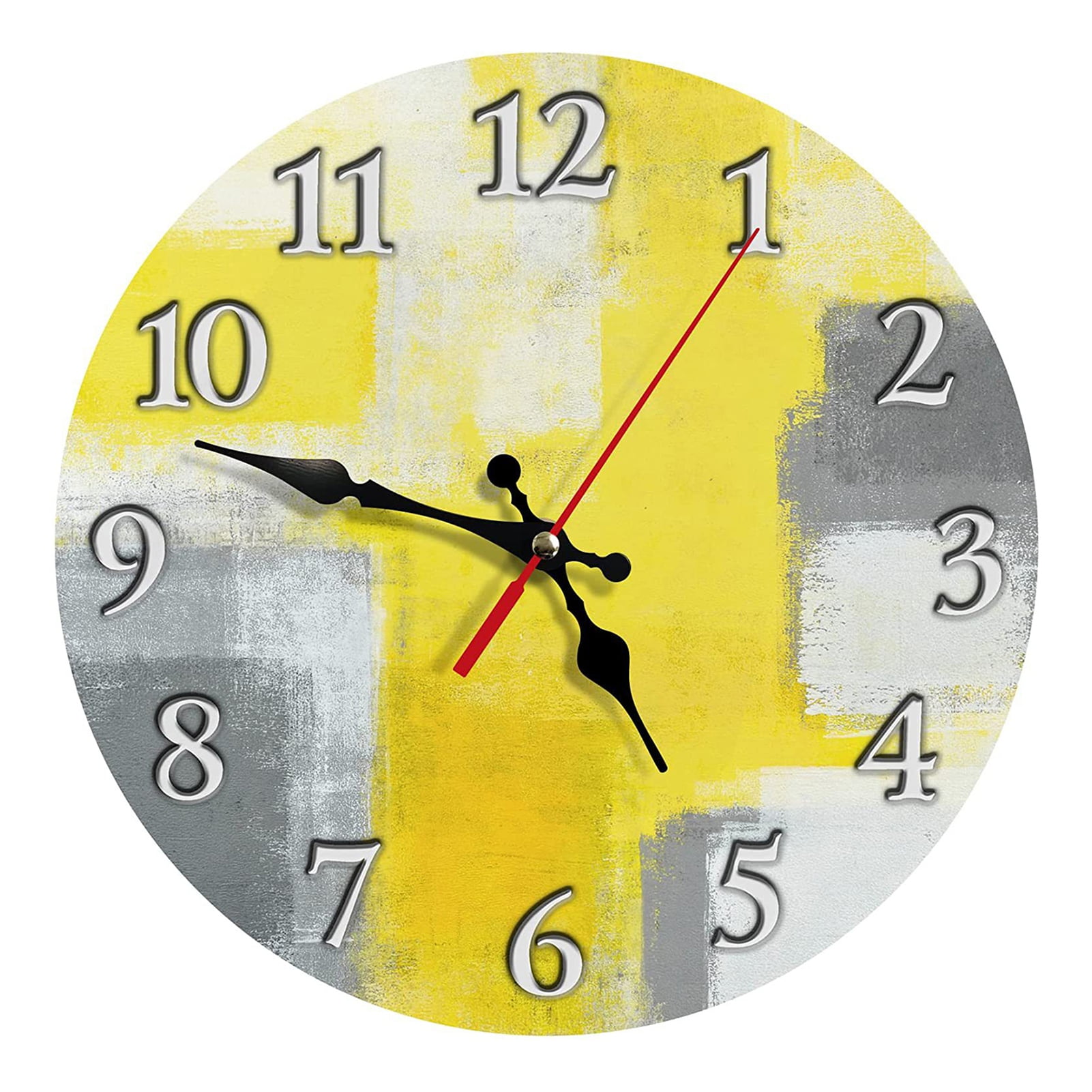 DISHAN Easy to Read Wall Clock Vintage Style Wooden Wall Clock with Large Black Numerals 10 Inch