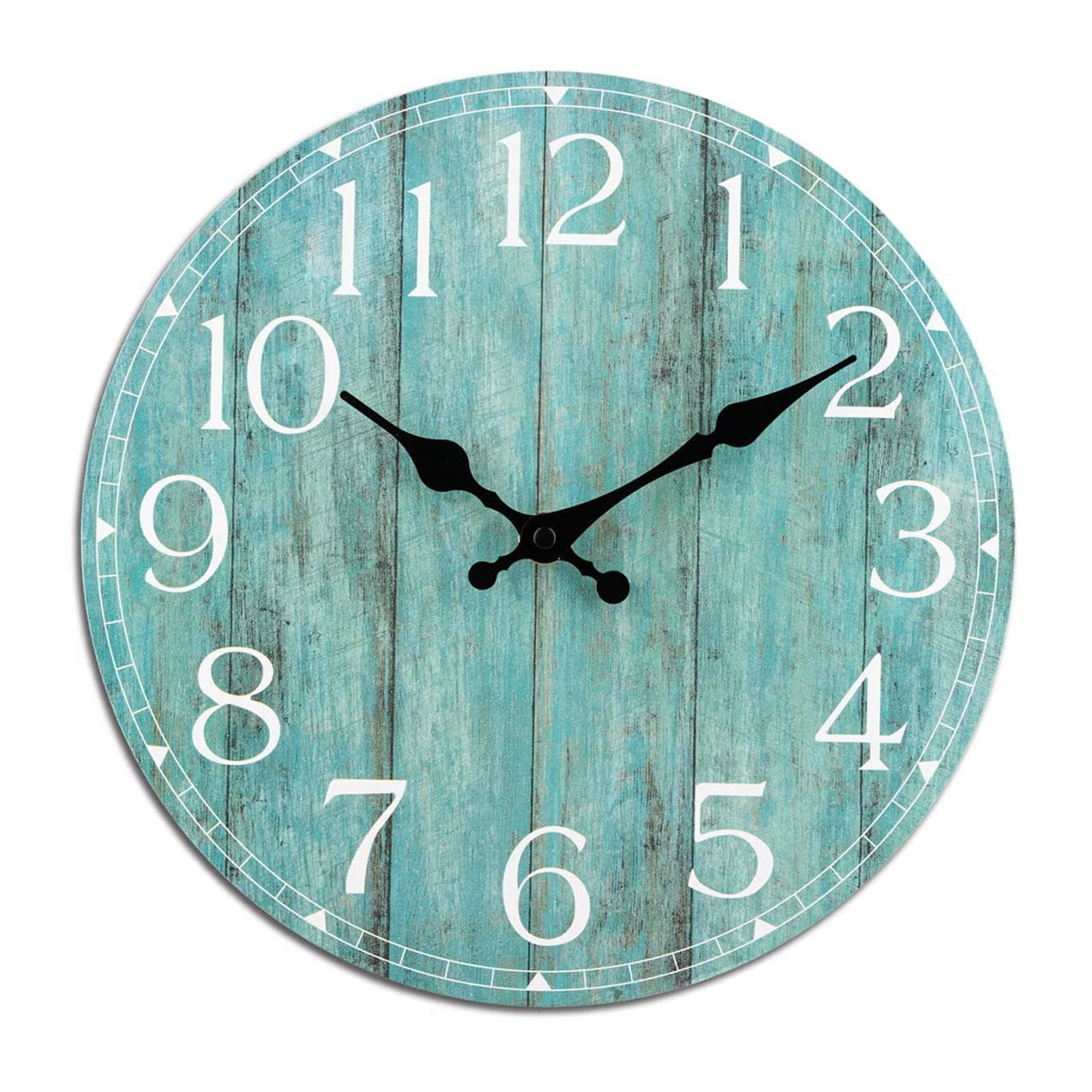 DISHAN Easy to Read Wall Clock Vintage Style Wooden Wall Clock with Large Black Numerals 10 Inch