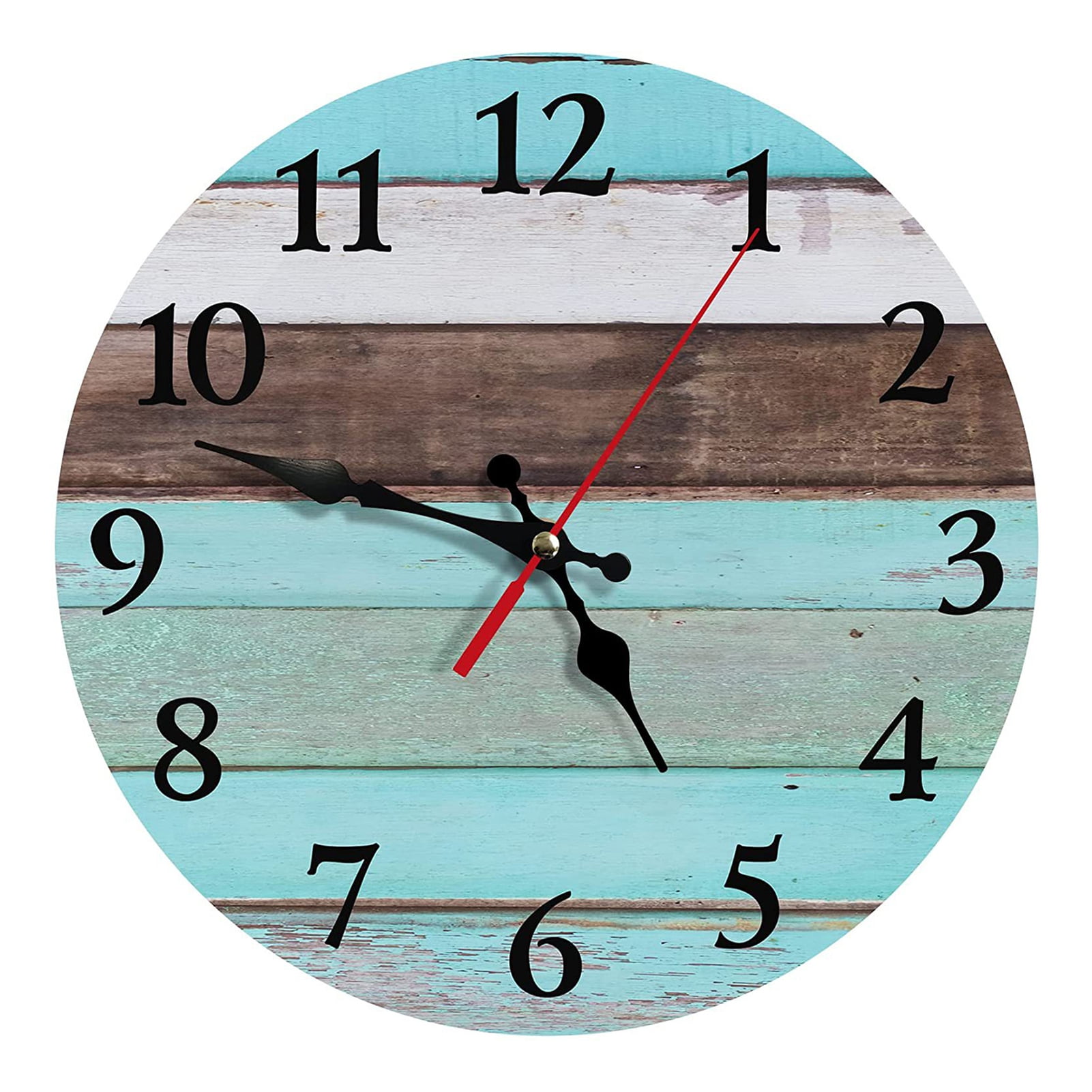 DISHAN Easy to Read Wall Clock Vintage Style Wooden Wall Clock with Large Black Numerals 10 Inch
