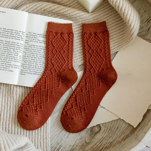 DISHAN Lady Socks 1 Pair Keep Warm Middle Tube Cozy Japanese Style Lady Knitted Socks