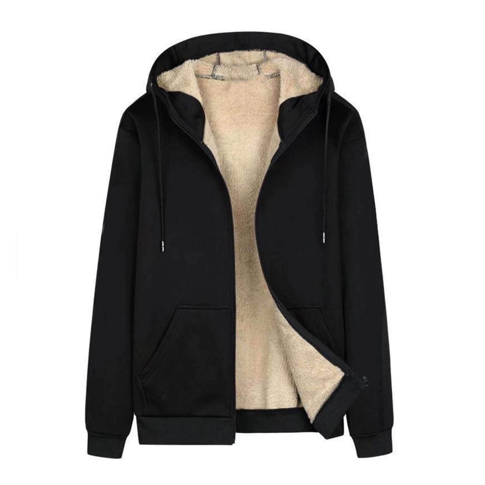 DISHAN Men Hoodie Coat Solid Color Hooded Thicken Plush Winter Jacket ...