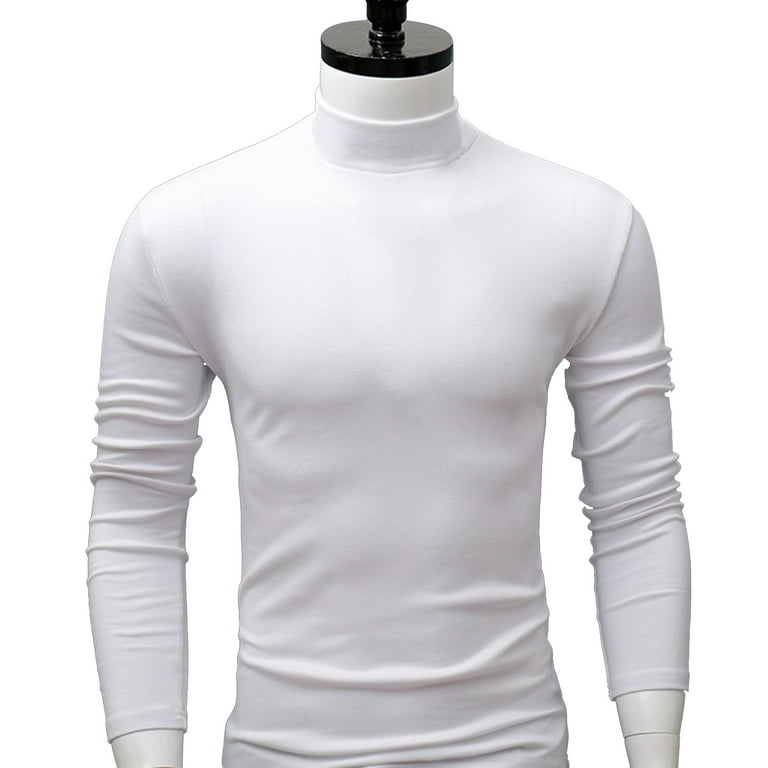 DISHAN Men Shirt Solid Color Half High Collar Casual Slim Long Sleeve Tight Tight for Inner Wear