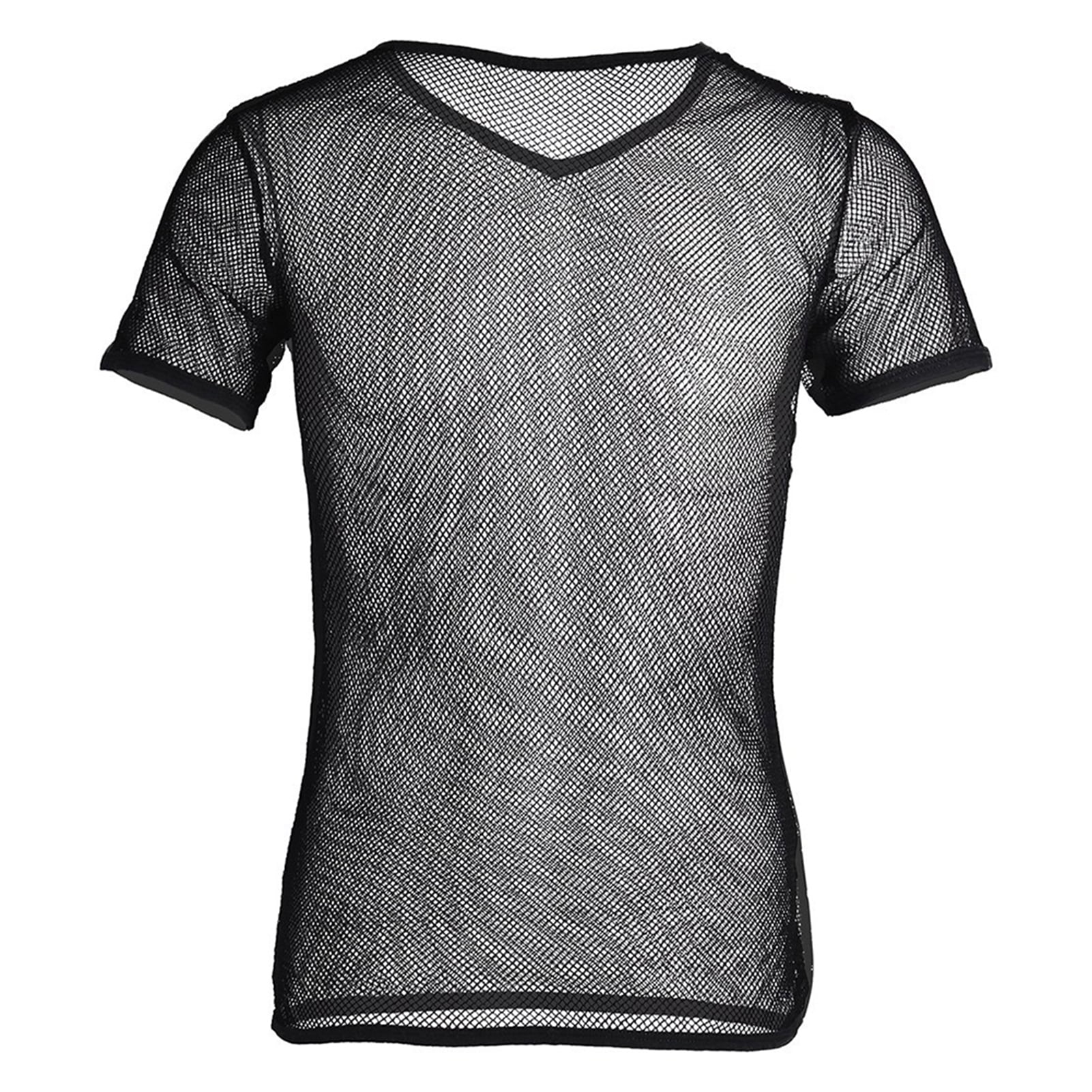 DISHAN T-shirt Mesh Breathable Men See Through Top for Sports