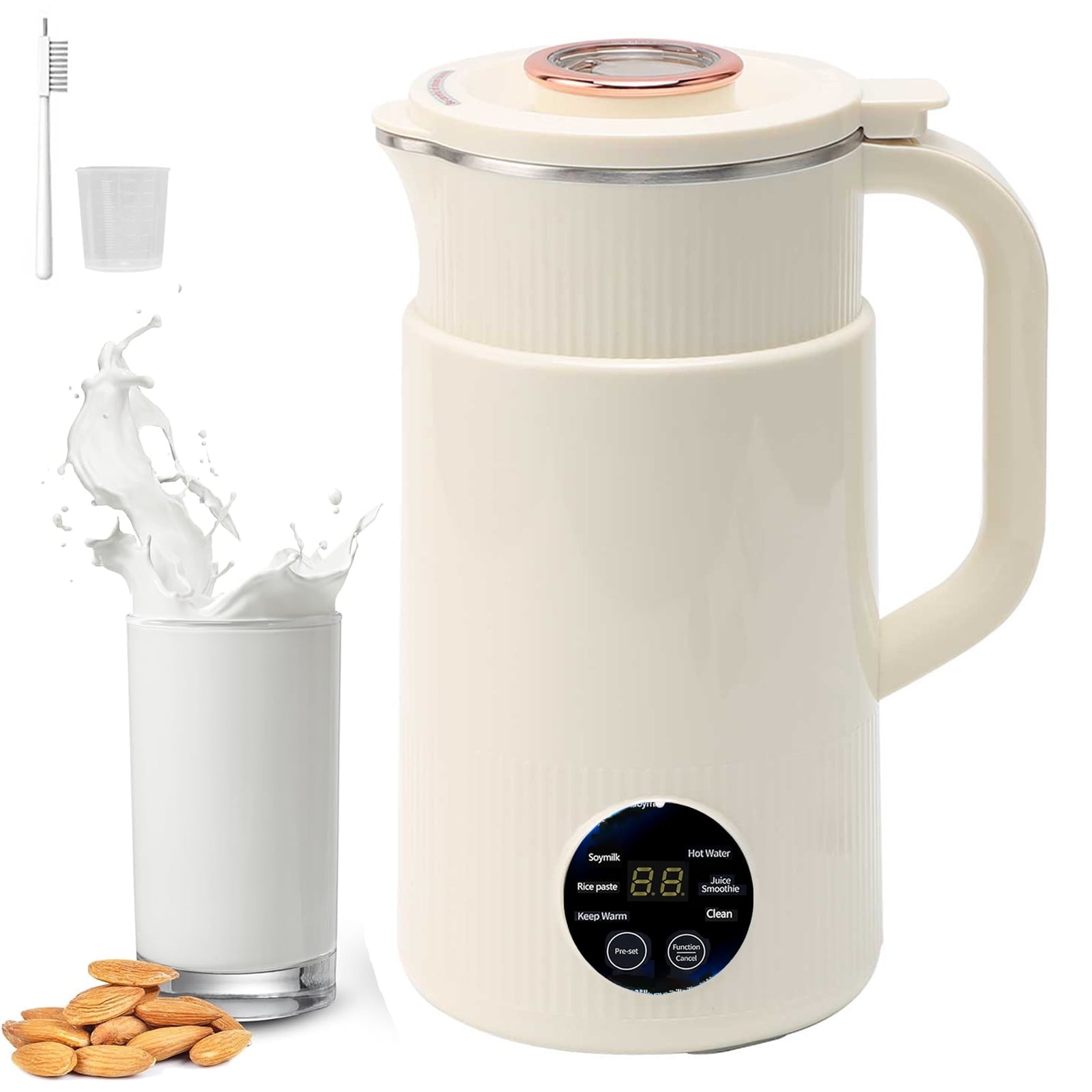 DISHUECO Automatic Nut Milk Maker, 6-in-1 Soy Milk Maker 27oz for Homemade Almond, Oat, Coconut, Soy, Plant-Based Milk and Non-Dairy Beverages, with 12H Timer/Self-Clean/Keep Warm/Boil Water, White