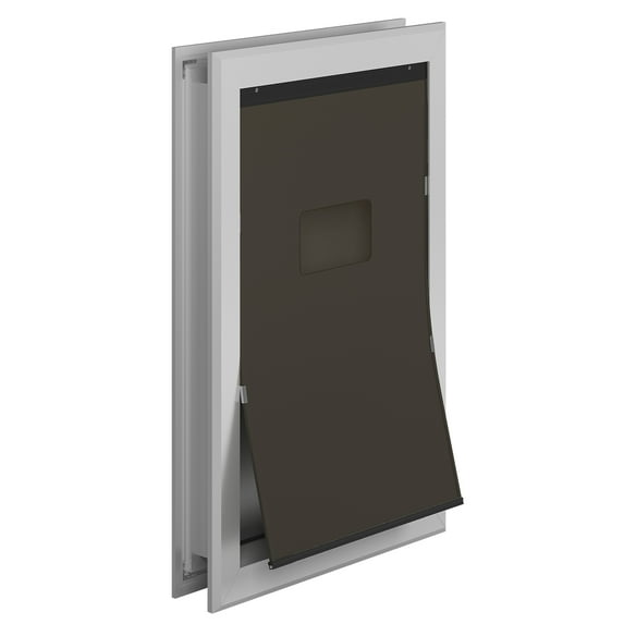 DISHUP 14"W x 16"H Large Dog Door,Aluminum Dog Door with Single Panel,up to 50lbs,Gray