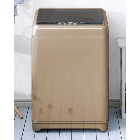 DISHUP 17.6 Lbs Full-Automatic Washing Machine,Compact Laundry Washer with Top Load,8 Levels,Brown