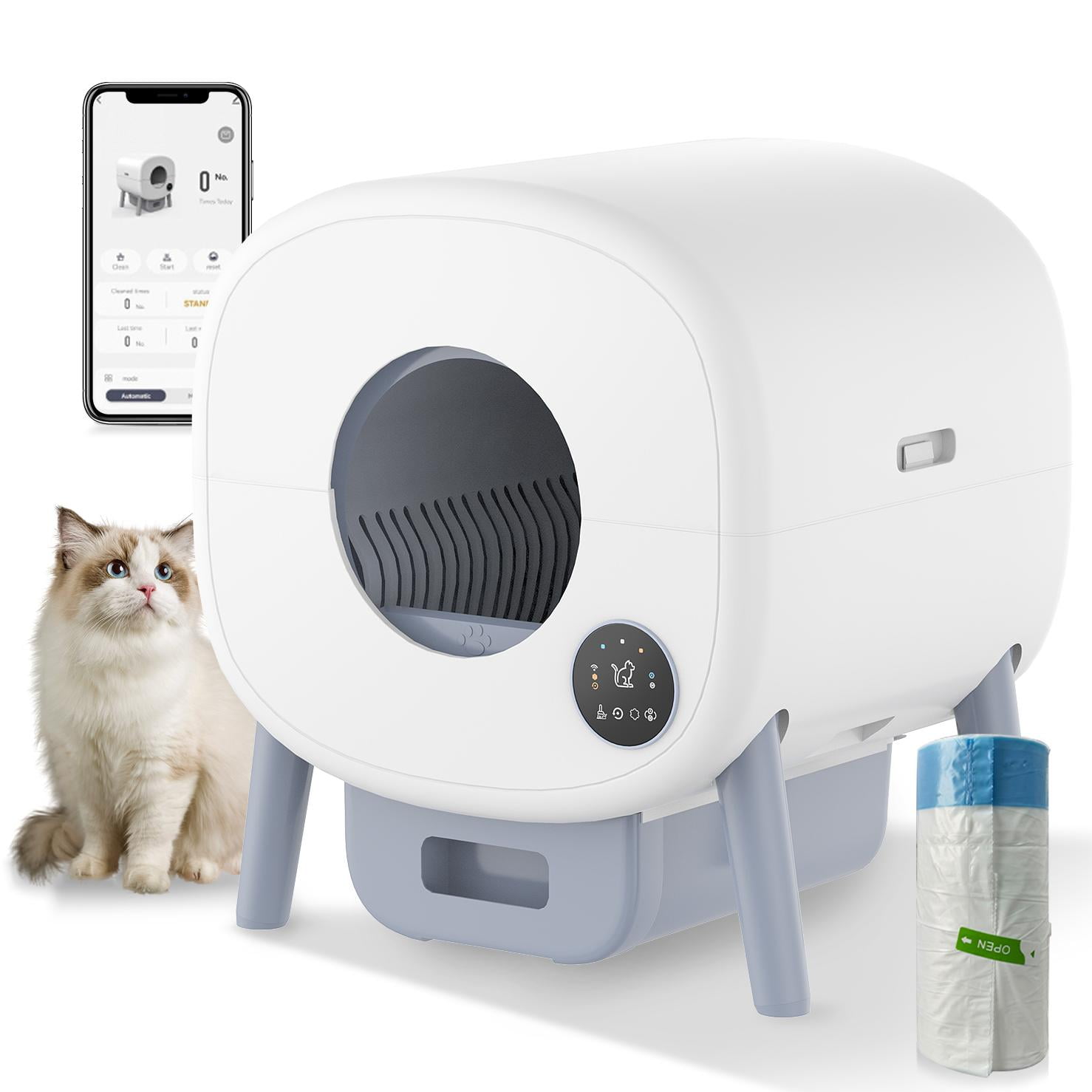 DISHUP 89L Self Cleaning Litter Box,Automatic Litter Box with App Control,Multiple anti-pinch,White