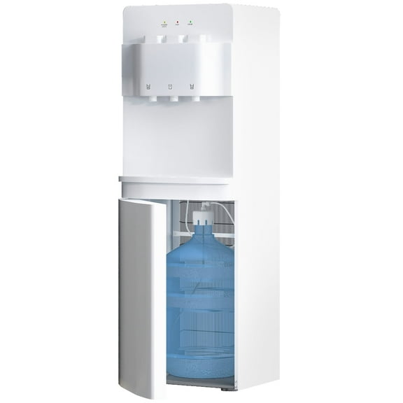 DISHUP Bottom Loading Water Dispenser, Hot/Room/Cold Water Cooler, 3-5 Gallon Bottles, Ideal for Home/Office, White