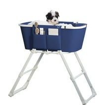 DISHUP Foldable Pet Bathtub,5 Adjustable Heights,for Bathing Shower and Grooming,Easy to Clean,Blue