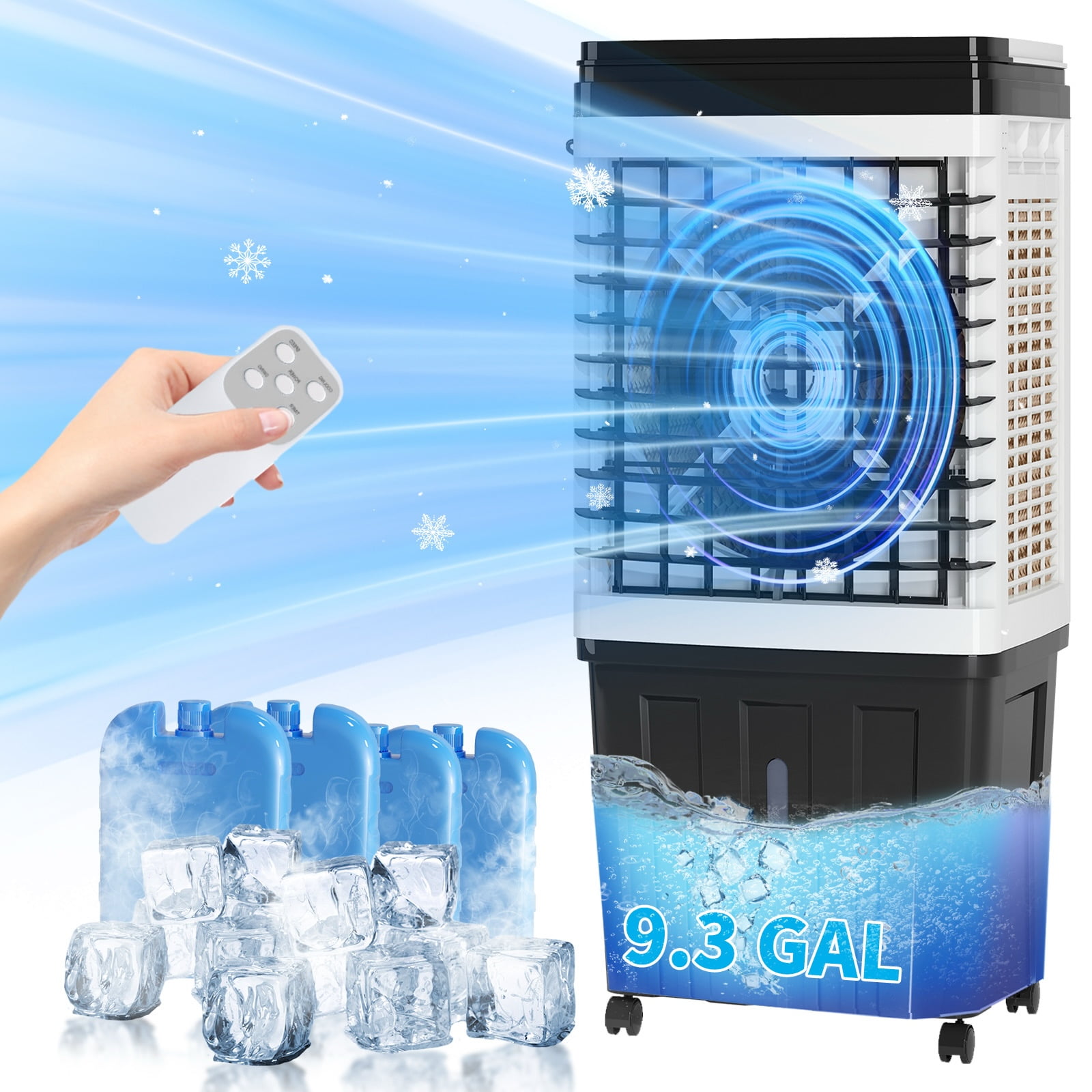 DISHUP Portable Swamp Cooler,2943 CFM Evaporative Air Cooler with 9.3Gal/35L Water Tank,7.5H Timer,Indoor or Outdoor