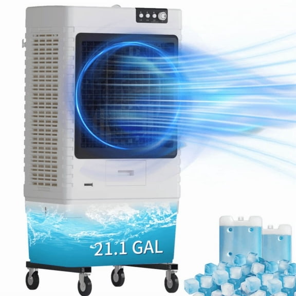 DISHUP Portable Swamp Cooler,8000CFM Evaporative Air Cooler with 21.1Gal/80L Water Tank,3 Speed,Indoor or Outdoor