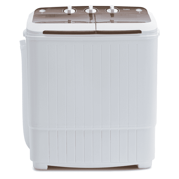 DISHUP Portable Washing Machine, 16.5lbs Twin Tub Portable Washer & Dryer, Semi-Automatic Washer, Brown