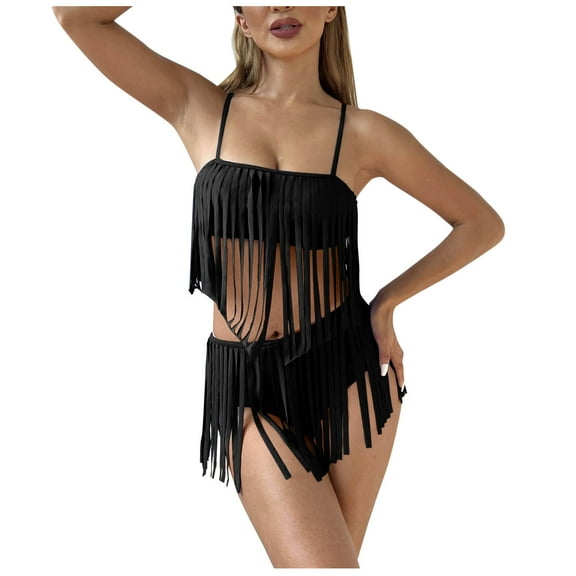 DISKEBUISS Bathing Suit for Women Swimsuit Backless Padded Tassel Flattering Two-Piece Sets Beach Vacation Outfits
