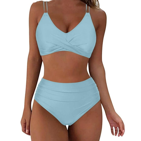 DISKEBUISS Bathing Suits for Womens Solid Color Slim Summer Swimsuit Bikinis Fashion Outfits S-XXL