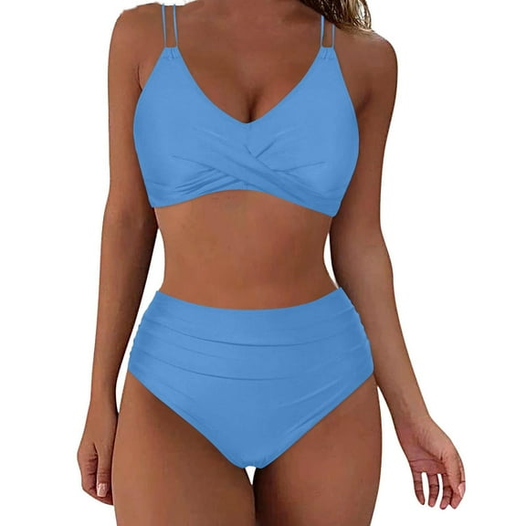 DISKEBUISS Bathing Suits for Womens Solid Color Summer Swimsuit Slim Bikinis Fashion Outfits S-XXL