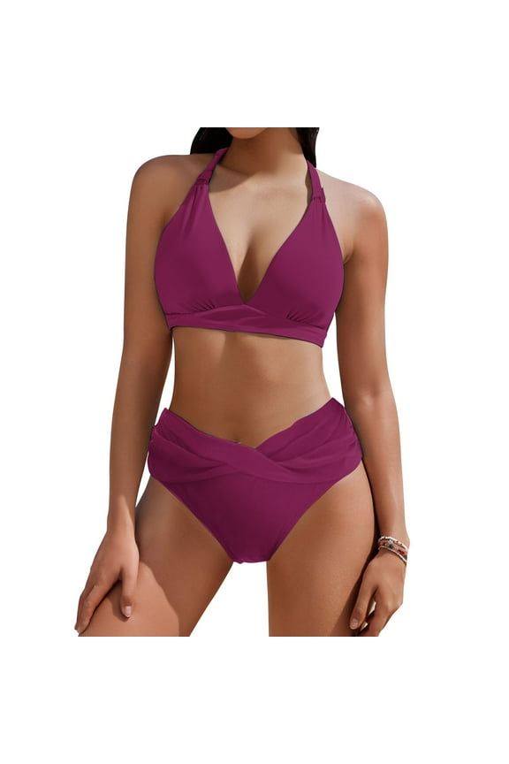Bikini Sets for Women Halter Solid Color Flattering Summer Padded Swimsuits Beach Vacation Fashion S-XXL