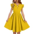thumbnail image 1 of DISKEBUISS Children's Sleeveless Dress Dressy Flutter Collar Button Front Cinched Waist Dresses Casual Summer Everyday Wear, 1 of 4