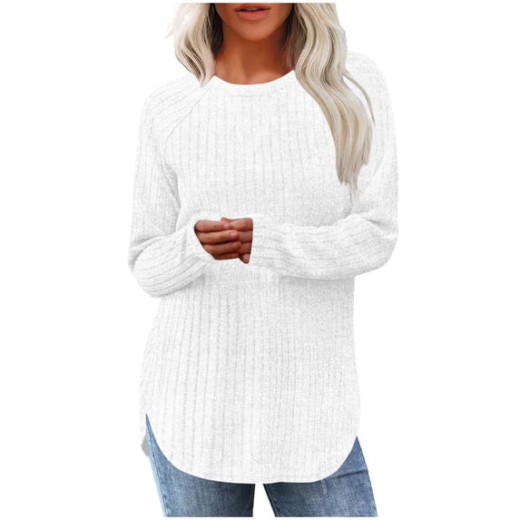 DISKEBUISS Long Sleeve Shirts for Women Casual Tunic Tops Dressy Crew Neck Pullover Fall Lightweight Sweaters