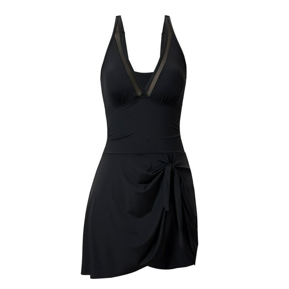 DISKEBUISS One Pieces Swimdress Swimsuits for Women V Neck Wrap Bathing Suit Tummy Control Swim Dresses Skirt