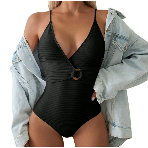 DISKEBUISS One Pieces Swimsuit Womens Cut Out High Waisted Bathing Suit High Waisted Push Up Ruched Swimwear S-XL