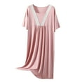 thumbnail image 1 of DISKEBUISS Plus Size Nightgown for Women Lace Trim Deep V Neck Short Sleeve Sleep Dress Casual Comfort House, 1 of 7
