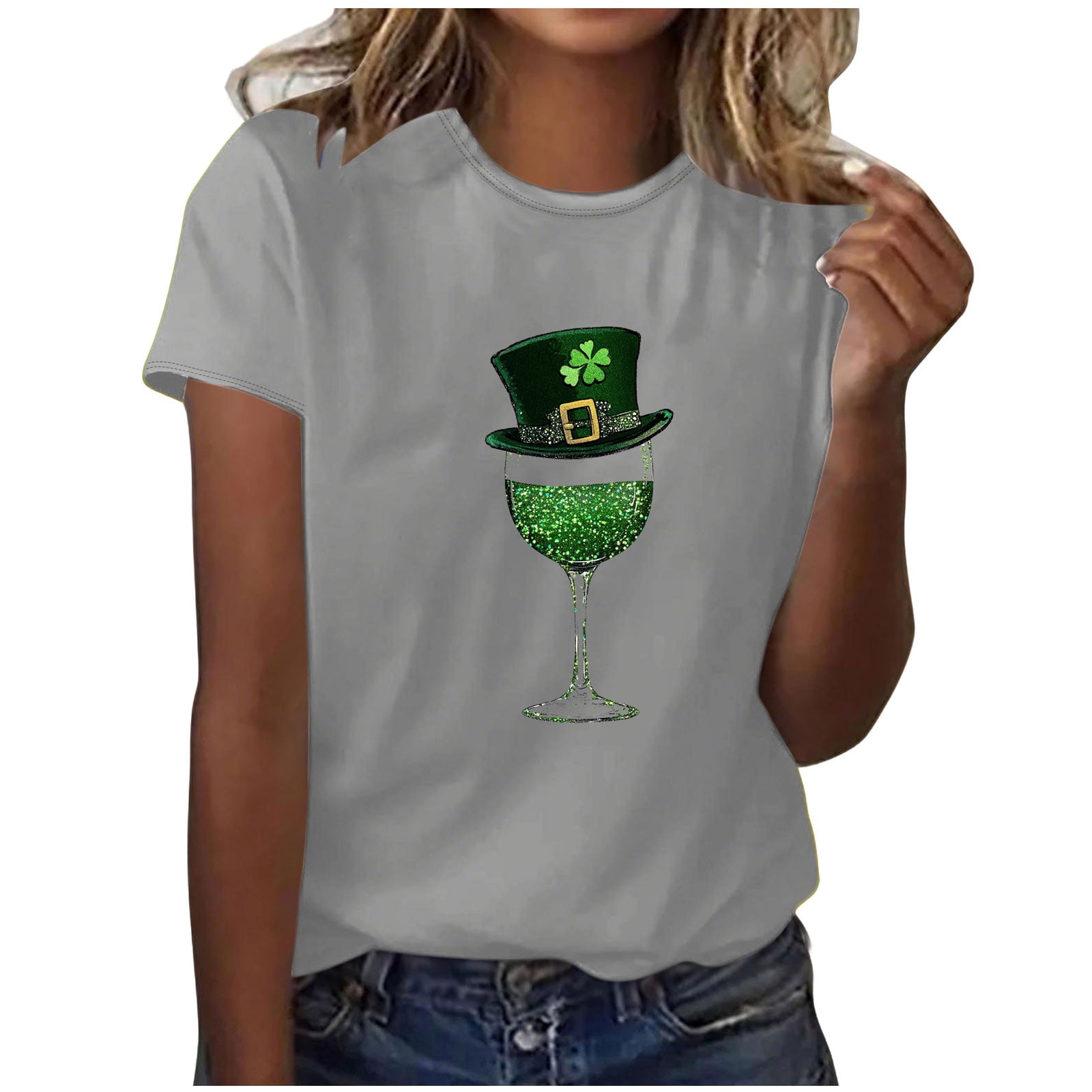 DISKEBUISS St Patrick's Day Tops for Women Funny Print Short Sleeve ...