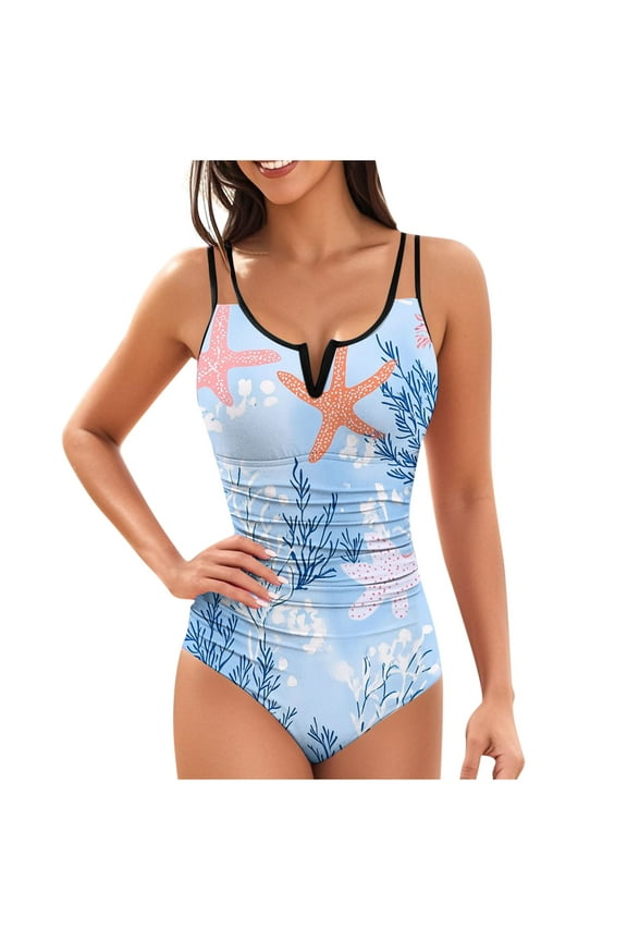 Swimsuits for Women Summer Print Sexy Backless Flattering High Waisted Bathing Suit