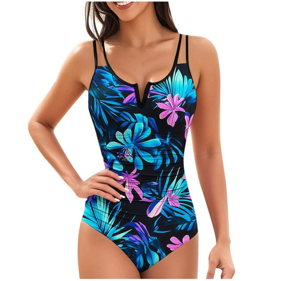 DISKEBUISS Swimsuits for Women Summer Print Sexy Backless Flattering High Waisted Bathing Suit