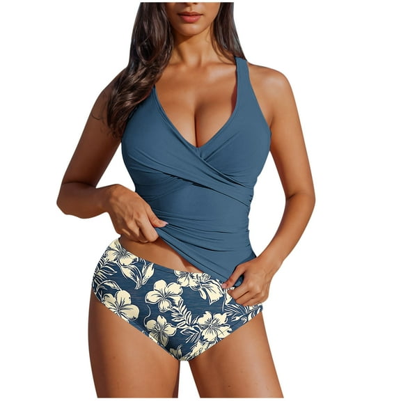 DISKEBUISS Swimsuits for Womens Summer Fashion Tankini Top with Bikini Bottom Swimwear